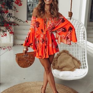 Hello Molly Floral Orange Romper